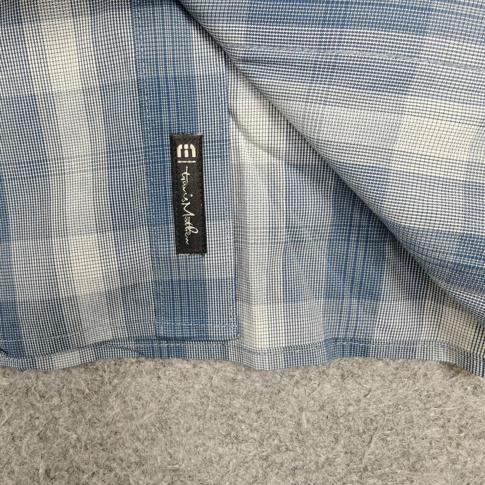 Travis Mathew Shirt Mens 2XL Blue Plaid Cotton Nylon Stretch Short Sleeve Casual - Picture 3 of 8